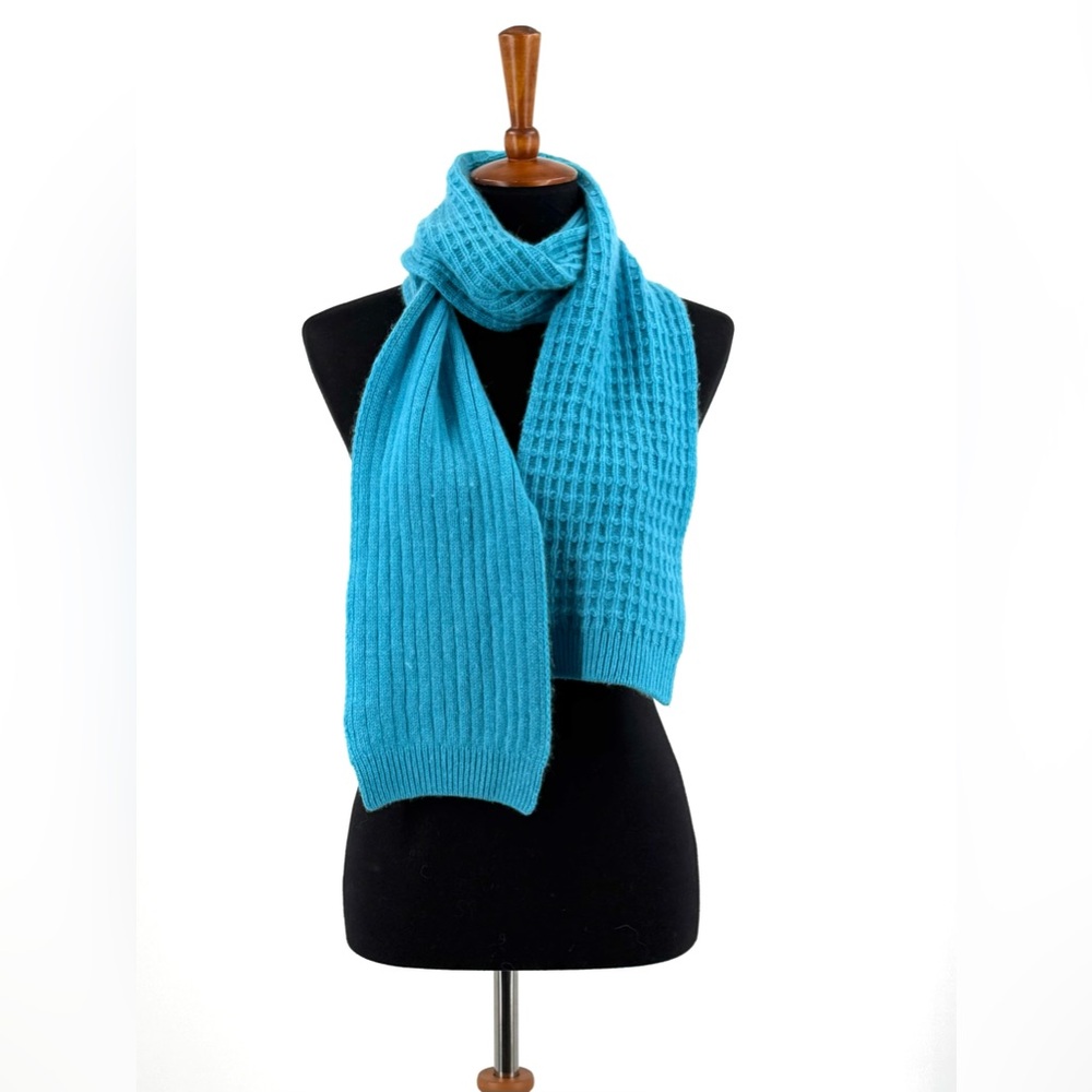 Turquoise Cashmere Waffle Ribbed Scarf OS - Picture 7 of 7